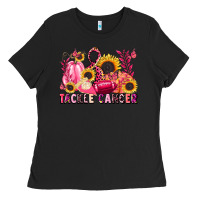 Black tackle cancer Ladies Tee - LillyAllenDesigns