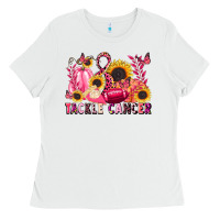 White tackle cancer Ladies Tee - LillyAllenDesigns