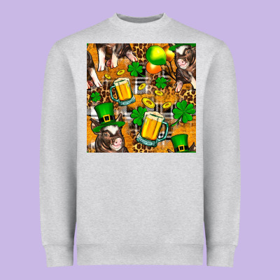 St. Patrick's Day Pig With Beer And Shamrock Heavyweight Sweatshirt Designed By Fadigitalartstudio
