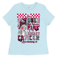 Baby Blue pink ghost breast cancer awareness Ladies Tee - LillyAllenDesigns