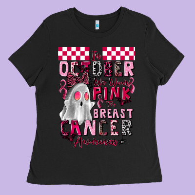 Pink Ghost Breast Cancer Awareness Ladies Tee Designed By Lillyallendesigns