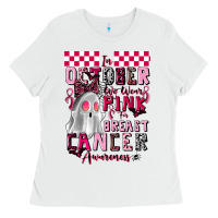 White pink ghost breast cancer awareness Ladies Tee - LillyAllenDesigns