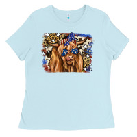 Baby Blue 4th of July Highland Cattle Ladies Tee - RanaPortraitStore