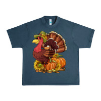 Midnight Navy Thanksgiving turkey with pumpkin and sunflower Urban Heavy Tee - NancyCooperArtShop
