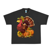 Pigment Black Thanksgiving turkey with pumpkin and sunflower Urban Heavy Tee - NancyCooperArtShop
