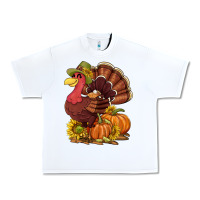 White Thanksgiving turkey with pumpkin and sunflower Urban Heavy Tee - NancyCooperArtShop