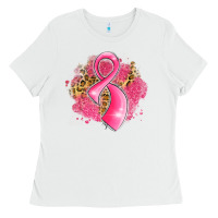 White breast cancer awareness ribbon with glitter pink l Ladies Tee - LillyAllenDesigns