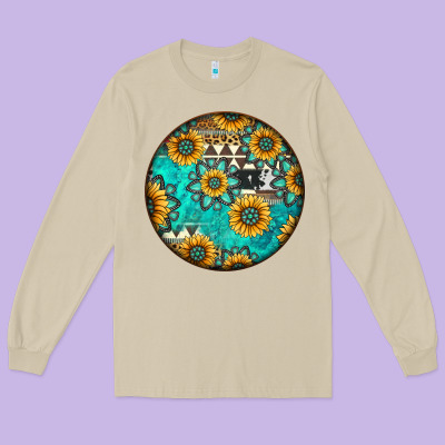 Round Western Pattern Long Sleeve Tee Designed By Jasminsmagicworld