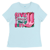 Baby Blue give cancer the boot Ladies Tee - LillyAllenDesigns
