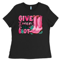 Black give cancer the boot Ladies Tee - LillyAllenDesigns