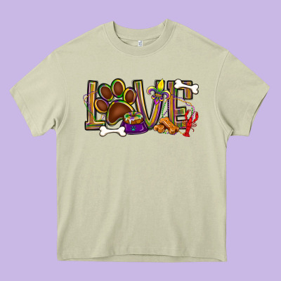 Mardi Gras Love Dog Paw Heavy Core Tee Designed By Bundleandbundleshop