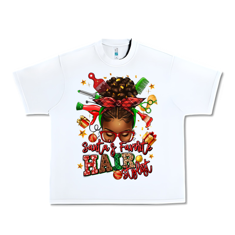 Santas Favorite Hair Stylist Afro Messy Bun Urban Heavy Tee by texasbilliewilder | Teevron