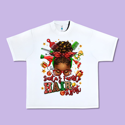 Santas Favorite Hair Stylist Afro Messy Bun Urban Heavy Tee Designed By Texasbilliewilder