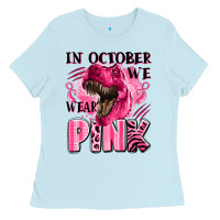 Baby Blue in october we wear pink dinosaur Ladies Tee - LillyAllenDesigns