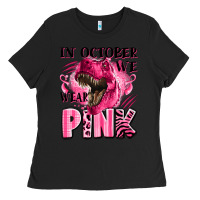 Black in october we wear pink dinosaur Ladies Tee - LillyAllenDesigns
