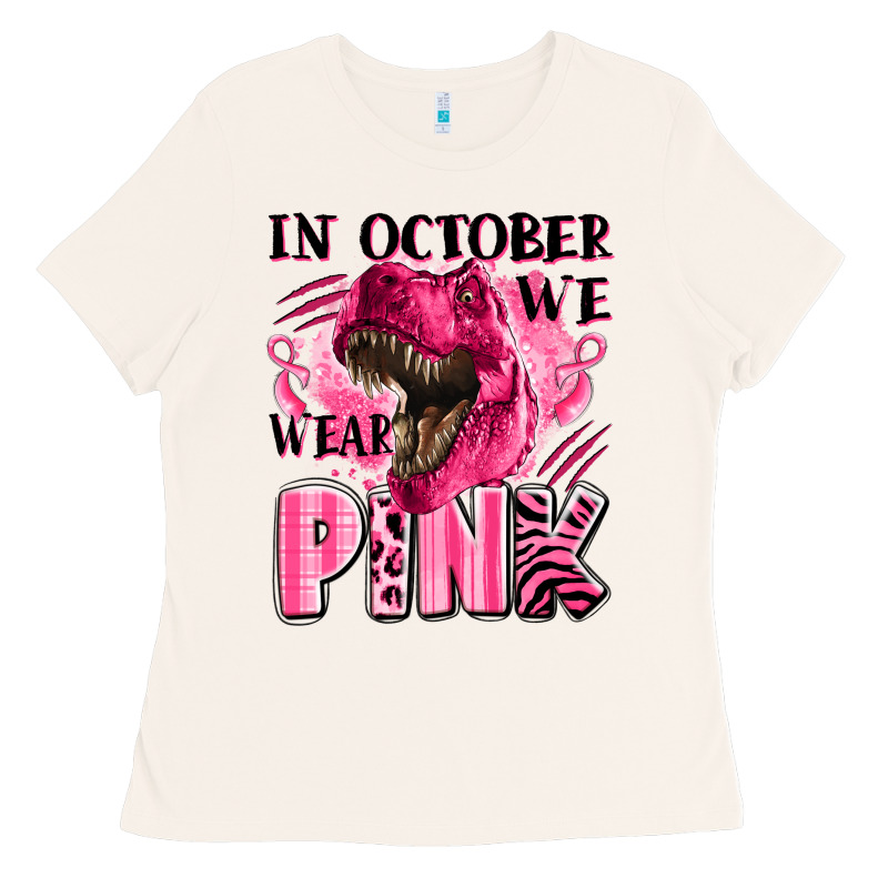 In October We Wear Pink Dinosaur Ladies Tee by LillyAllenDesigns | Teevron