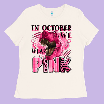 In October We Wear Pink Dinosaur Ladies Tee Designed By Lillyallendesigns