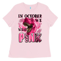 Bubblegum Pink in october we wear pink dinosaur Ladies Tee - LillyAllenDesigns