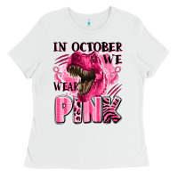 White in october we wear pink dinosaur Ladies Tee - LillyAllenDesigns
