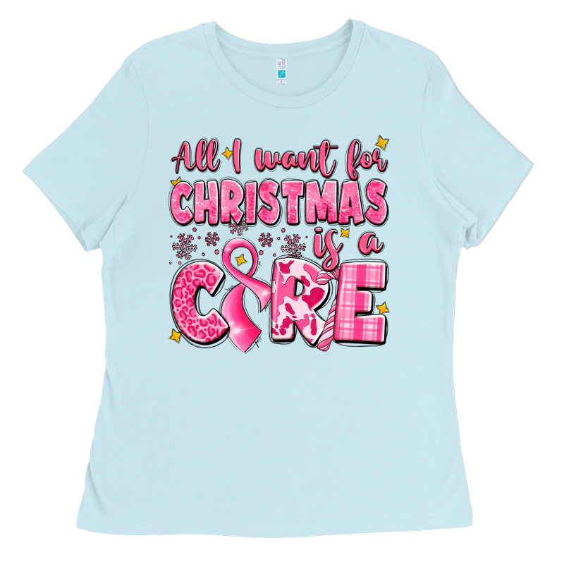 All I Want For Christmas Is A Cure Breast Cancer Ladies Tee by LillyAllenDesigns | Teevron