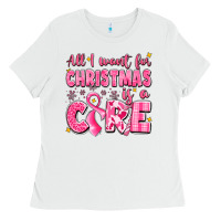 White all i want for christmas is a cure breast cancer Ladies Tee - LillyAllenDesigns