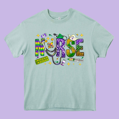 Mardi Gras Nurse Heavy Core Tee Designed By Bundleandbundleshop