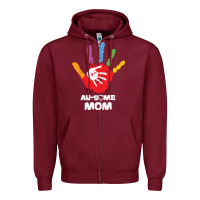 Burgundy LIL Autism Mom Zipper Hoodie - CowhideDigitalArt