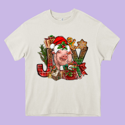 Joy Christmas With Pig Bbs Heavy Core Tee Designed By Bundleandbundleshop
