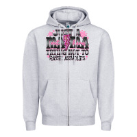 Heather Grey Just a Mama Out Here Trying Not To Raise Assholes Zipper Hoodie - CowhideDigitalArt