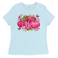 Baby Blue breast cancer awareness pink pumpkins Ladies Tee - LillyAllenDesigns