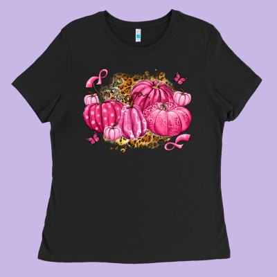 Breast Cancer Awareness Pink Pumpkins Ladies Tee Designed By Lillyallendesigns