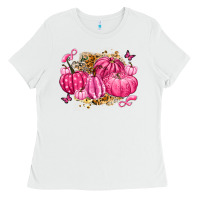 White breast cancer awareness pink pumpkins Ladies Tee - LillyAllenDesigns