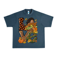 Midnight Navy Love Fall with afro woman Urban Heavy Tee - NancyCooperArtShop