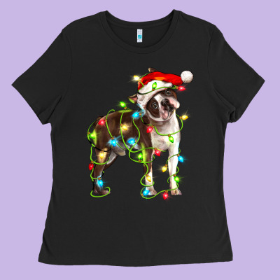 Christmas Chocolate Boston Terrier Ladies Tee Designed By Lillyallendesigns