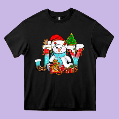 Joy Christmas With Snowman Bbs Heavy Core Tee Designed By Bundleandbundleshop