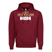Burgundy LIL Autism Mom Zipper Hoodie - CowhideDigitalArt
