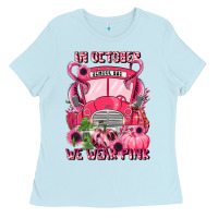 Baby Blue in october we wear pink halloween school bus Ladies Tee - LillyAllenDesigns