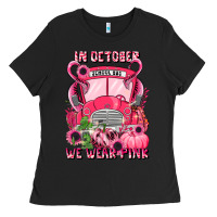 Black in october we wear pink halloween school bus Ladies Tee - LillyAllenDesigns