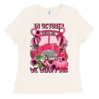 Bone in october we wear pink halloween school bus Ladies Tee - LillyAllenDesigns