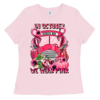Bubblegum Pink in october we wear pink halloween school bus Ladies Tee - LillyAllenDesigns