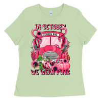 In October We Wear Pink Halloween School Bus Ladies Tee | Teevron