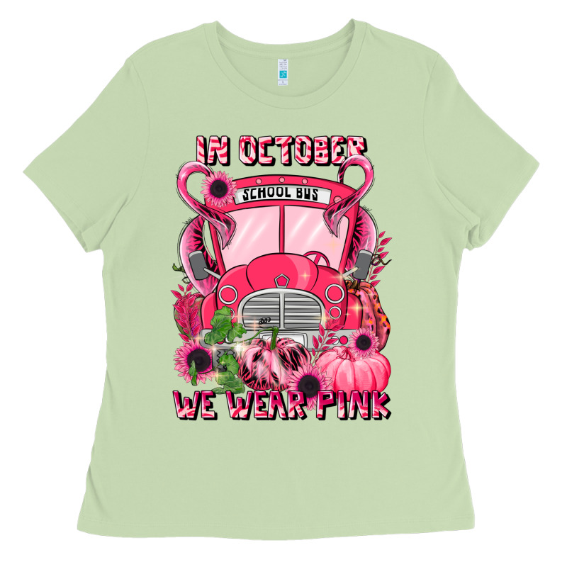 In October We Wear Pink Halloween School Bus Ladies Tee by LillyAllenDesigns | Teevron