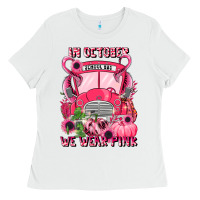 White in october we wear pink halloween school bus Ladies Tee - LillyAllenDesigns