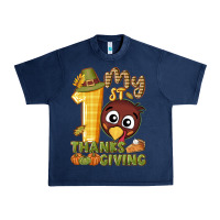 Navy My 1st Thanksgiving with turkey Urban Heavy Tee - NancyCooperArtShop