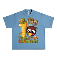 Pebble Blue My 1st Thanksgiving with turkey Urban Heavy Tee - NancyCooperArtShop