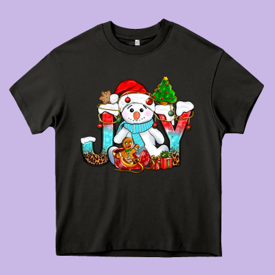 Joy Christmas With Snowman Bbs Heavy Core Tee Designed By Bundleandbundleshop