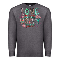 Charcoal Heather love more worry less Premium Sweatshirt - RacoonDesign