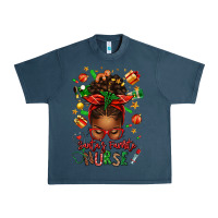 Midnight Navy santa's favorite nurse afro messy bun Urban Heavy Tee - texasbilliewilder