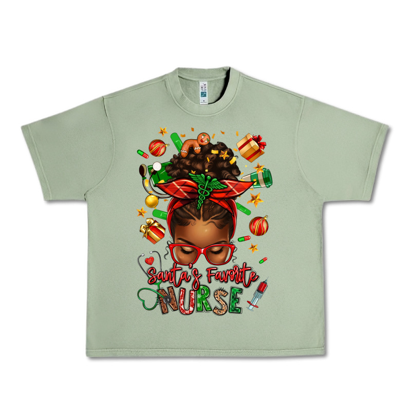 Santa's Favorite Nurse Afro Messy Bun Urban Heavy Tee by texasbilliewilder | Teevron