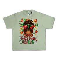 Oil Green santa's favorite nurse afro messy bun Urban Heavy Tee - texasbilliewilder